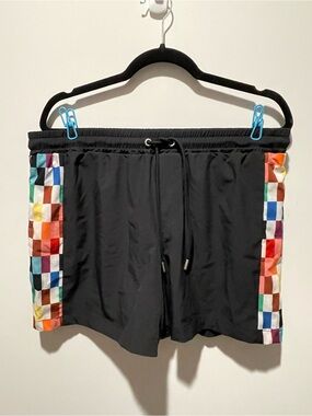 Target Black Athletic Shorts with Multicolor Checker Side Panels